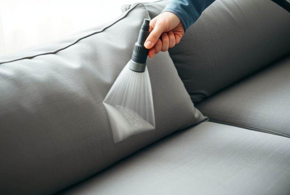 Steam extraction cleaning of a fabric sofa