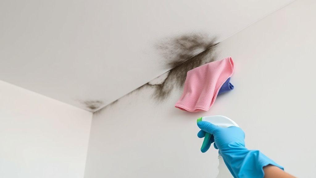 Inspecting a condo wall corner for early mould growth